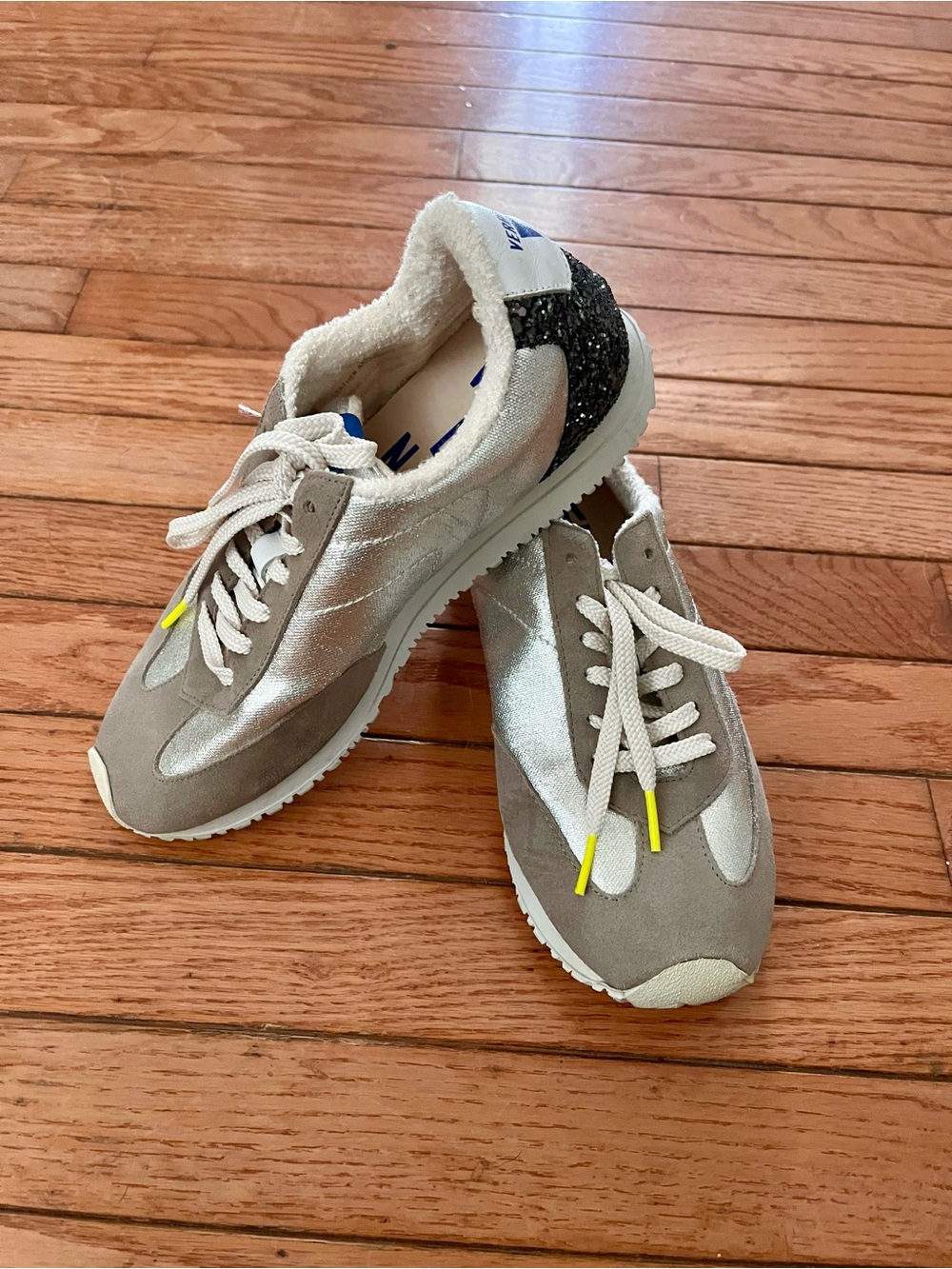 Verbenas Neutral Gray Velvet Women's Sneakers with Black Glitter Heel